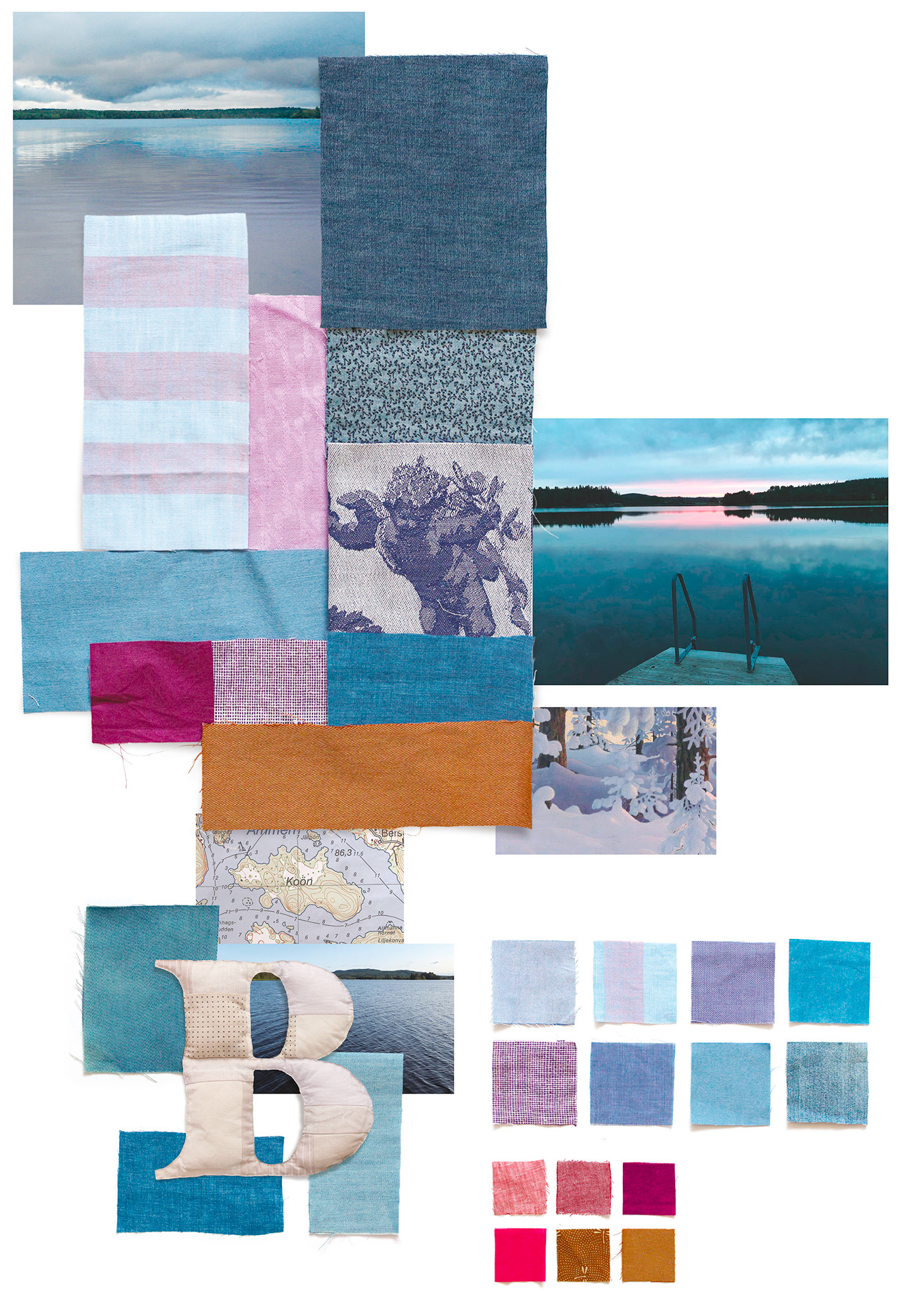 Éléments d’inspiration - Mood board - processus de création de patchwork sur mesure par Pénélope Westberg